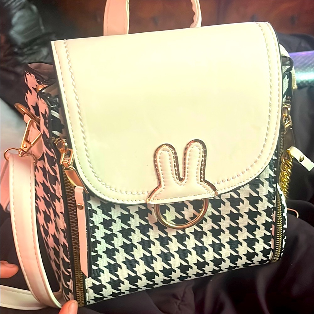 Chic Houndstooth Women's Bag - Black and White
